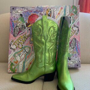 NWT Jeffrey Campbell Metallic Green Cowboy Boots